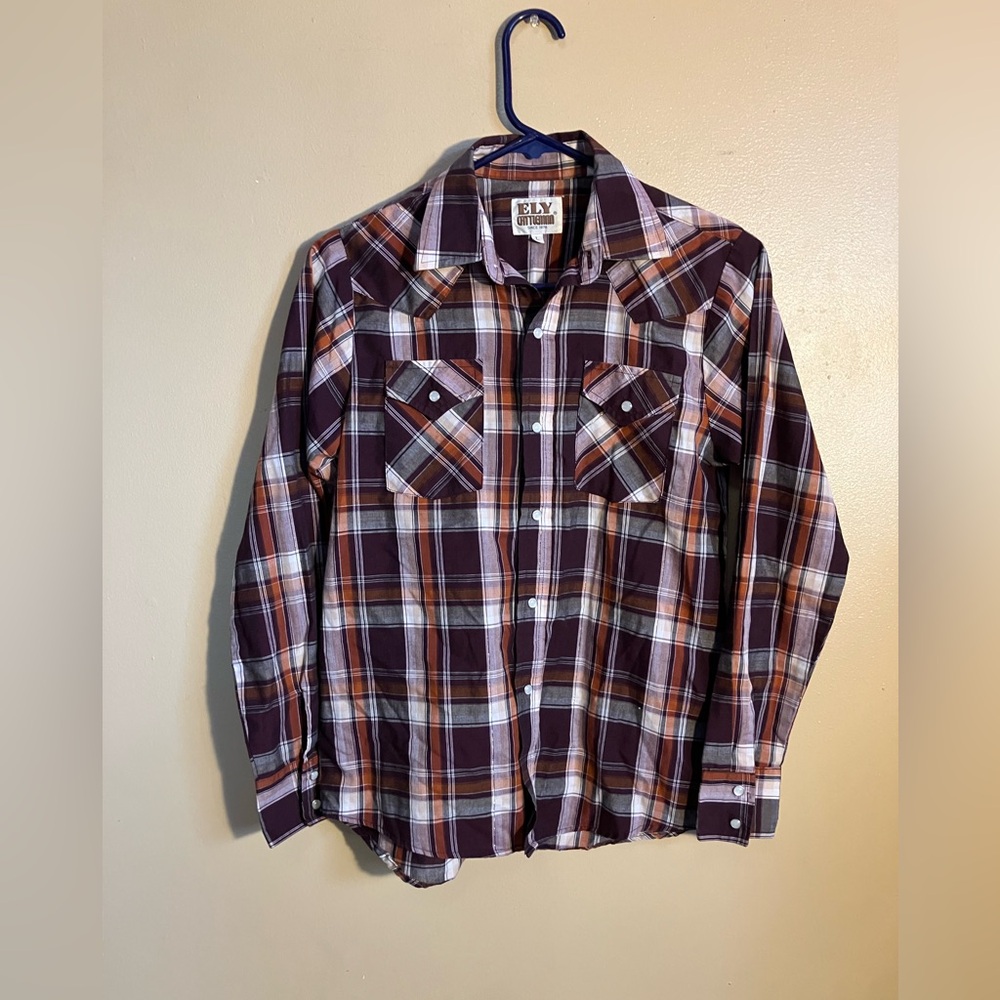 ELY Cattleman Snap Shirt - Size Boys XL - Color Brown, Gold, Tan